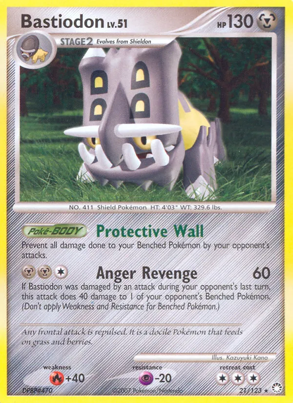 2007 Mysterious Treasures Bastiodon Rare #021/123 Rare card image