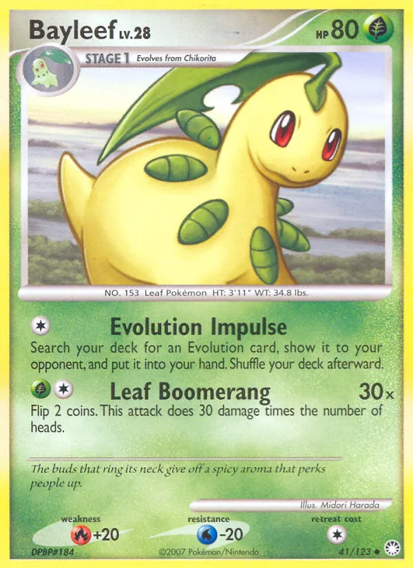 2007 Mysterious Treasures Bayleef Uncommon #041/123 Uncommon card image