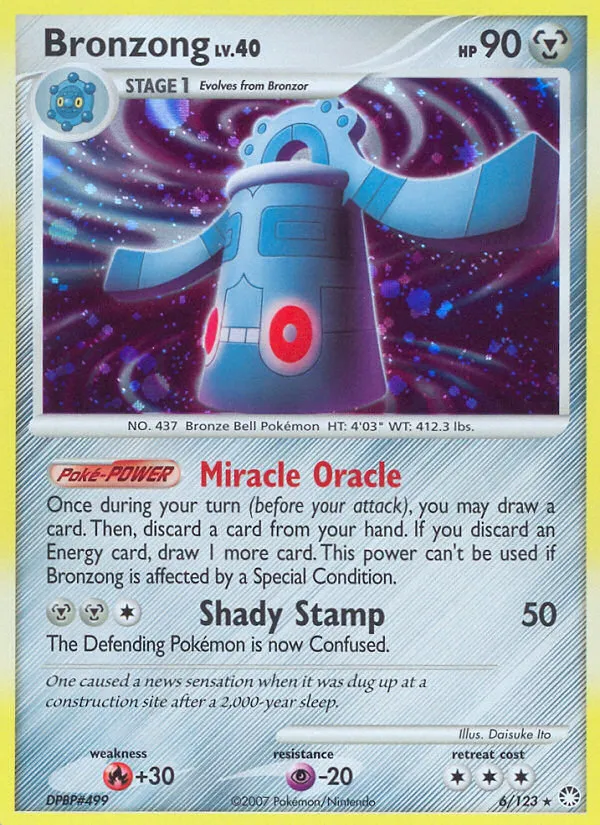 2007 Mysterious Treasures Bronzong Rare Holo #006/123 Rare Holo card image