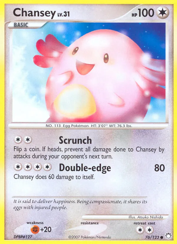 2007 Mysterious Treasures Chansey Common #076/123 Common card image