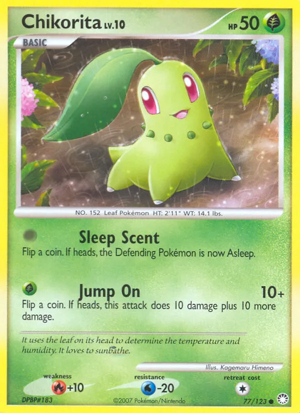 2007 Mysterious Treasures Chikorita #077/123 Common card image