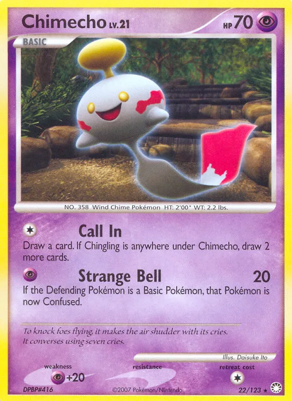 2007 Mysterious Treasures Chimecho Rare #022/123 Rare card image