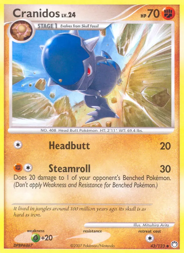 2007 Mysterious Treasures Cranidos Uncommon #043/123 Uncommon card image