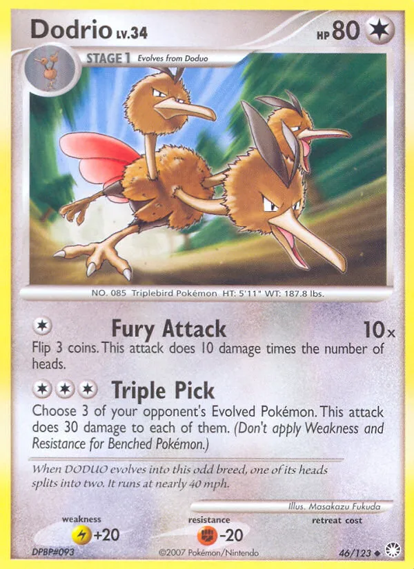 2007 Mysterious Treasures Dodrio Uncommon #046/123 Uncommon card image