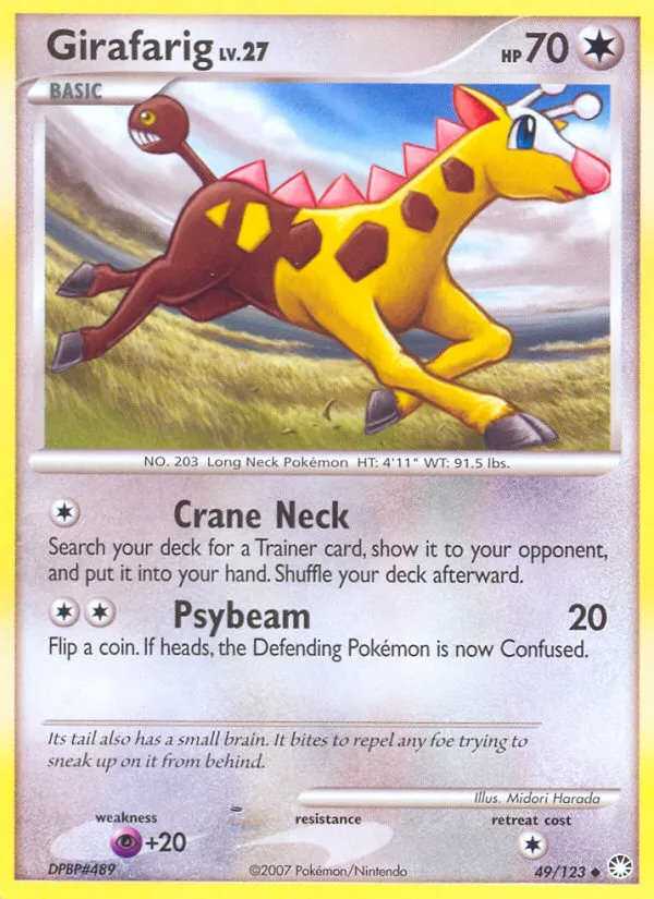 2007 Mysterious Treasures Girafarig #049/123 Uncommon card image