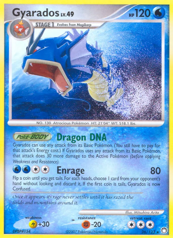 2007 Mysterious Treasures Gyarados Rare #026/123 Rare card image