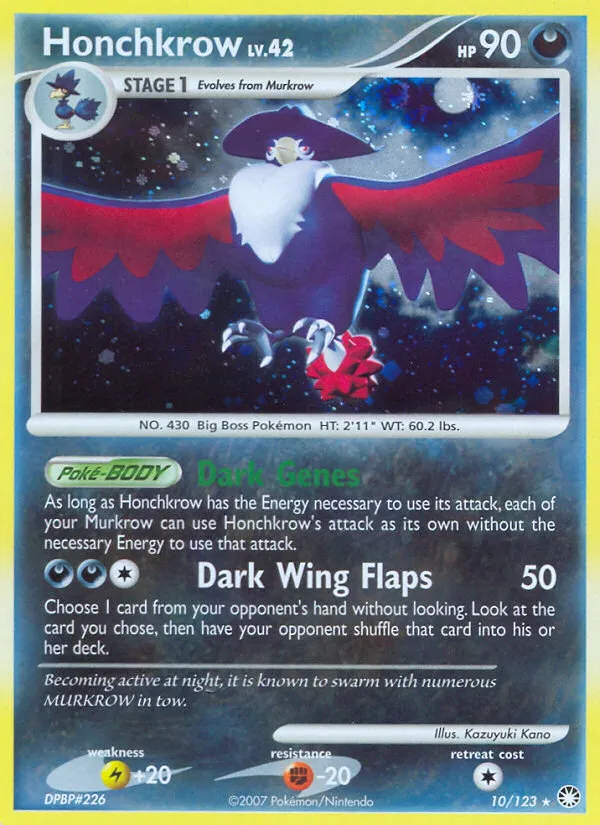 2007 Mysterious Treasures Honchkrow Rare Holo #010/123 Rare Holo card image