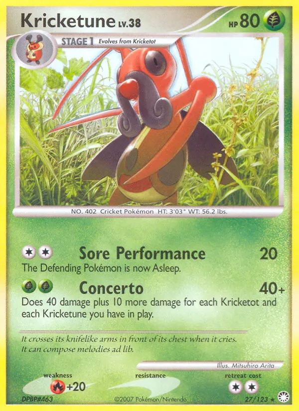 2007 Mysterious Treasures Kricketune Rare #027/123 Rare card image