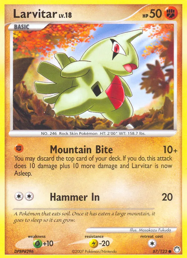 2007 Mysterious Treasures Larvitar Common #087/123 Common card image