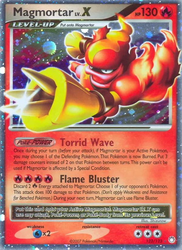 2007 Mysterious Treasures Magmortar LV.X Rare Holo LV.X #123/123 Rare Holo LV.X card image