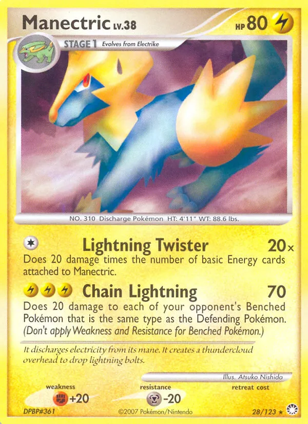 2007 Mysterious Treasures Manectric Rare #028/123 Rare card image