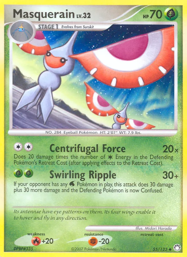 2007 Mysterious Treasures Masquerain #055/123 Uncommon card image