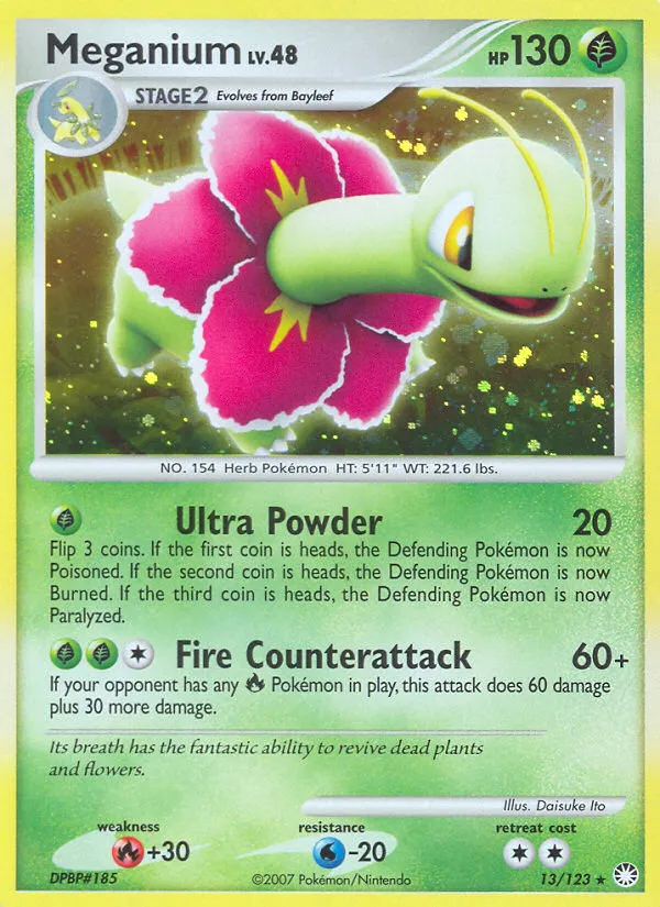 2007 Mysterious Treasures Meganium Rare Holo #013/123 Rare Holo card image