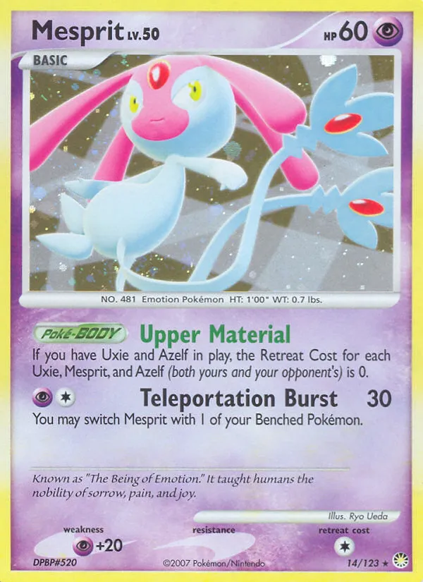 2007 Mysterious Treasures Mesprit Rare Holo #014/123 Rare Holo card image