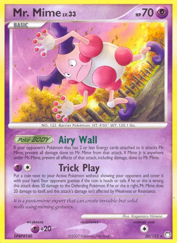 2007 Mysterious Treasures Mr. Mime Rare #030/123 Rare card image