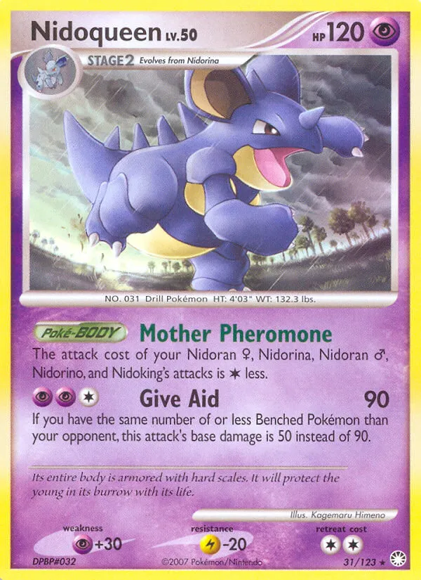 2007 Mysterious Treasures Nidoqueen Rare #031/123 Rare card image