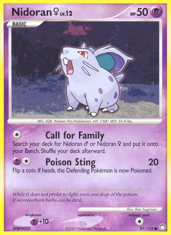 2007 Mysterious Treasures Nidoran ♀ #091/123 Common card image