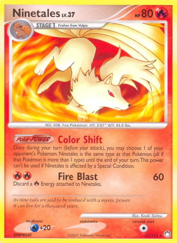 2007 Mysterious Treasures Ninetales Rare #032/123 Rare card image