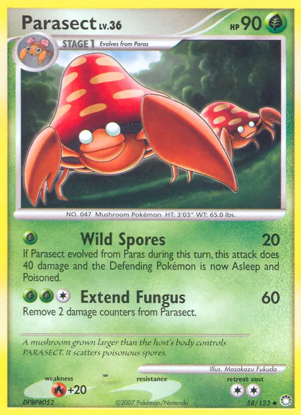 2007 Mysterious Treasures Parasect Uncommon #058/123 Uncommon card image