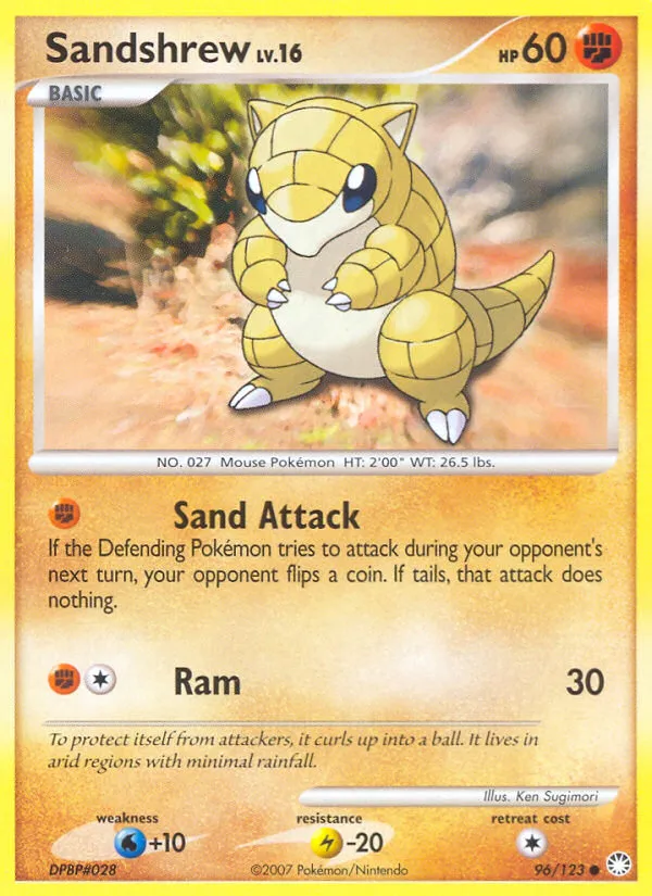 2007 Mysterious Treasures Sandshrew Common #096/123 Common card image