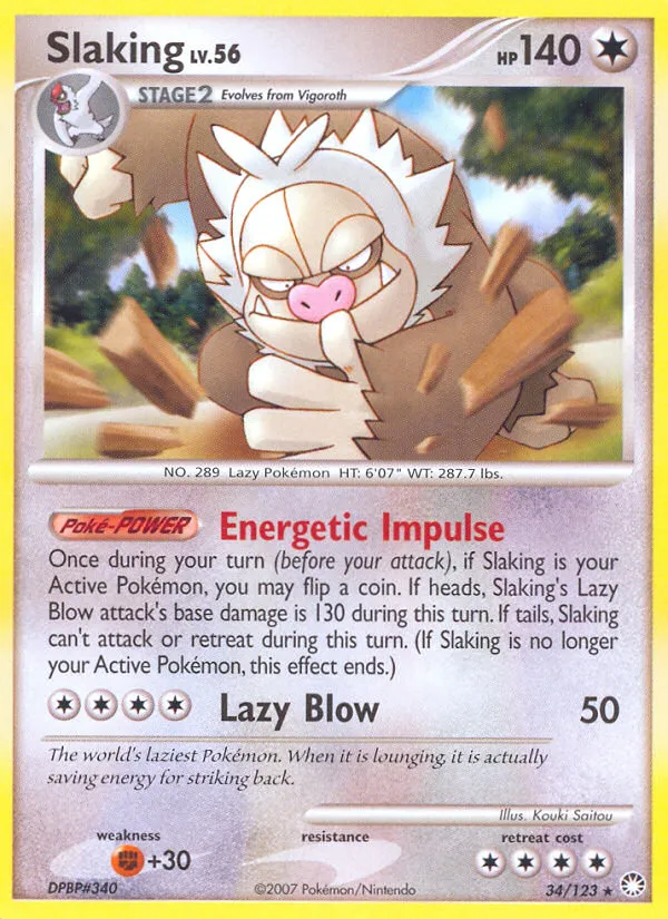 2007 Mysterious Treasures Slaking Rare #034/123 Rare card image