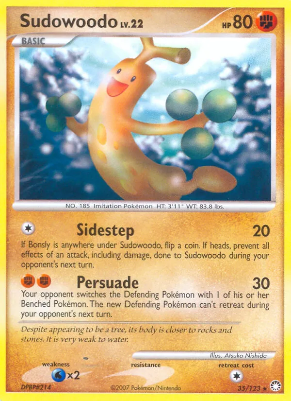 2007 Mysterious Treasures Sudowoodo Rare #035/123 Rare card image