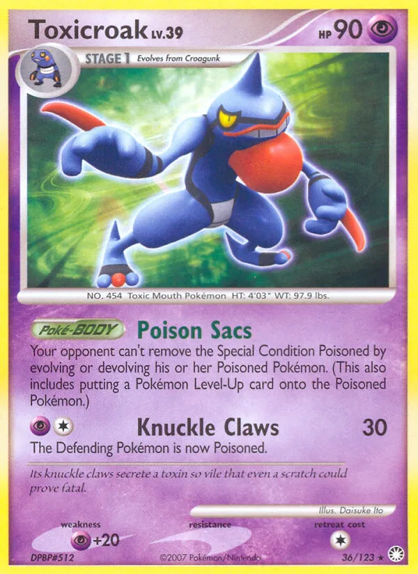 2007 Mysterious Treasures Toxicroak Rare #036/123 Rare card image