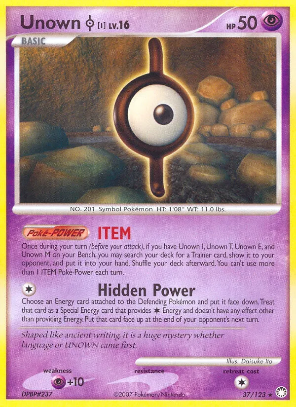 2007 Mysterious Treasures Unown [I] Rare #037/123 Rare card image