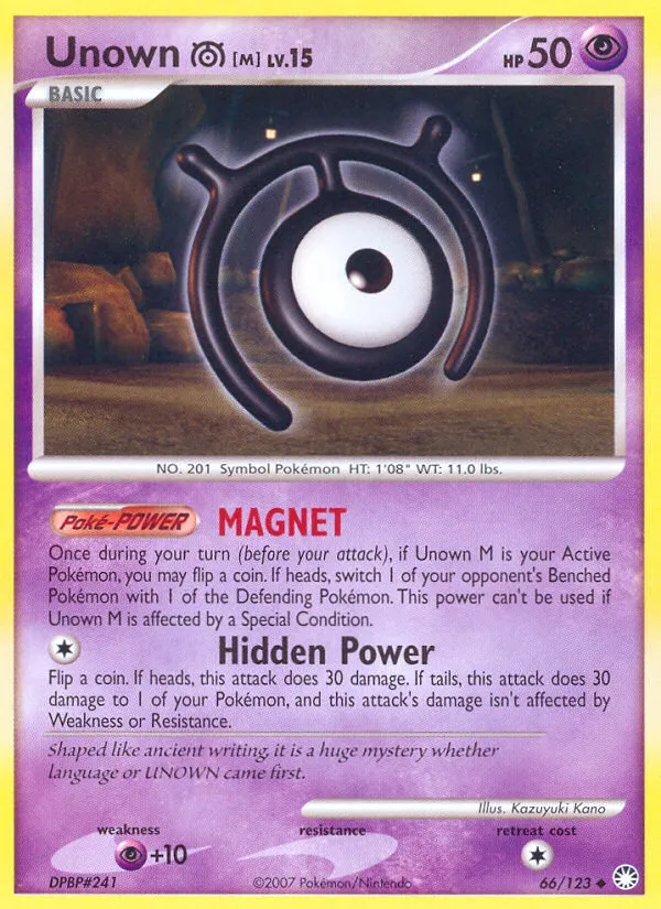 2007 Mysterious Treasures Unown [M] #066/123 Uncommon card image