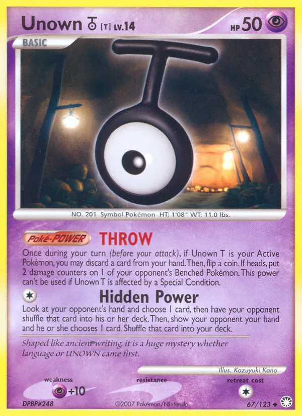 2007 Mysterious Treasures Unown [T] #067/123 Uncommon card image