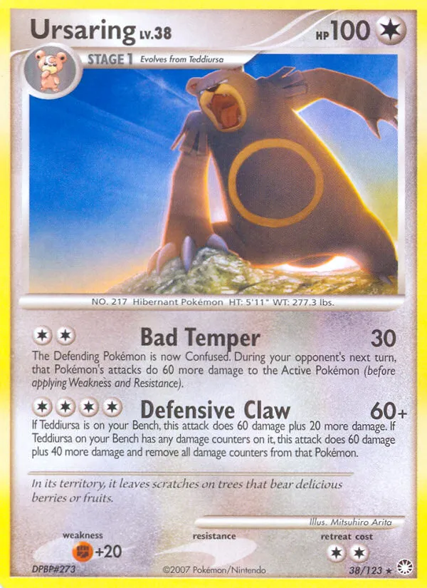 2007 Mysterious Treasures Ursaring Rare #038/123 Rare card image