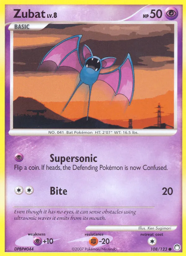 2007 Mysterious Treasures Zubat Common #108/123 Common card image