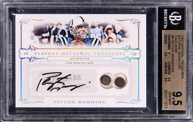 2007 Panini National Treasures Peyton Manning Material Signature Face Mask #6 card image