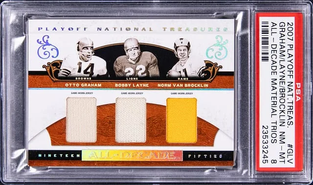 2007 Playoff Otto Graham/Bobby Layne/Norm Van Brocklin National Treasures All Decade Material Trios #AD-OGBLNV card image