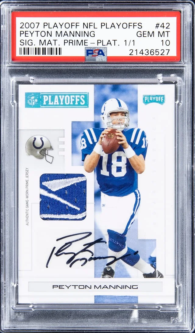 2007 Playoff Peyton Manning NFL Playoffs Signature Material Prime Platinum #42 card image