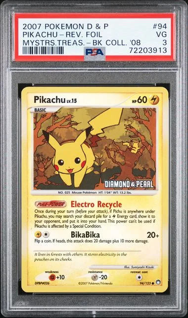 2007 Pokemon Diamond & Pearl Mysterious Treasures Burger King Collection 2008 Pikachu-Reverse #94 card image