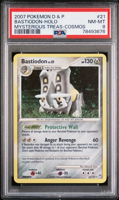 2007 Pokemon Diamond & Pearl Mysterious Treasures Cosmos Bastiodon-Holo #21 card image