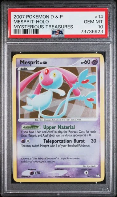 2007 Pokemon Diamond & Pearl Mysterious Treasures Holofoil Mesprit #14 card image