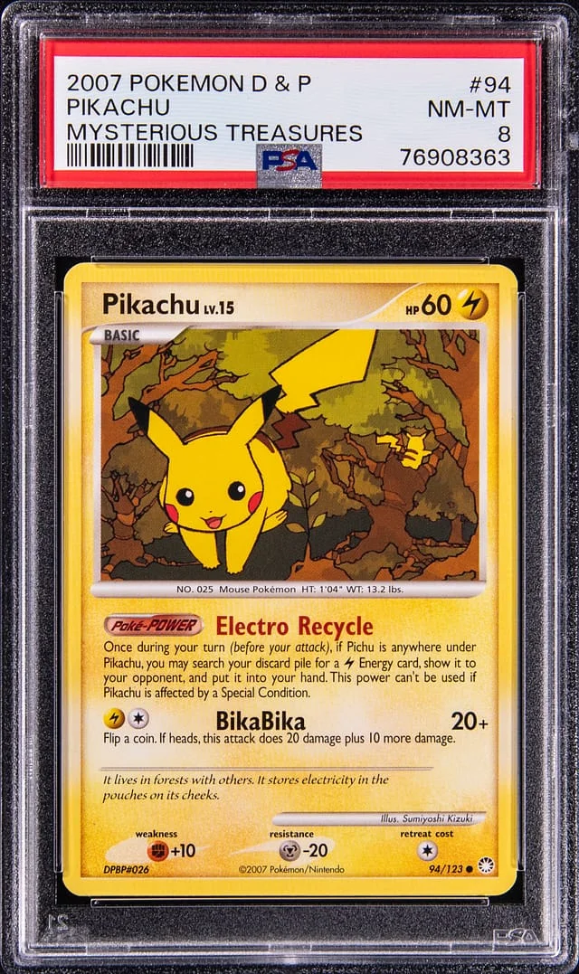 2007 Pokemon Diamond & Pearl Mysterious Treasures Pikachu #94 card image