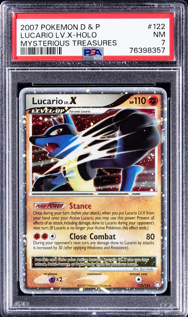 2007 Pokemon Diamond & Pearl Mysterious Treasures Rare Holofoil Lucario Lv.X #122 card image