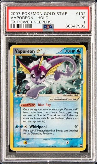 2007 Pokemon Ex Power Keepers Gold Star Vaporeon-Holo #102 card image