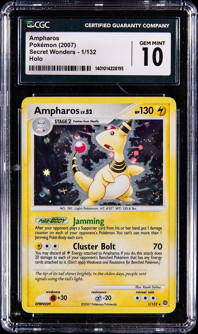 2007 Pokemon Secret Wonders Holo Ampharos #1 card image