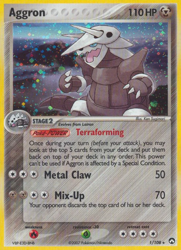 2007 Power Keepers Aggron Rare Holo #001/108 Rare Holo card image