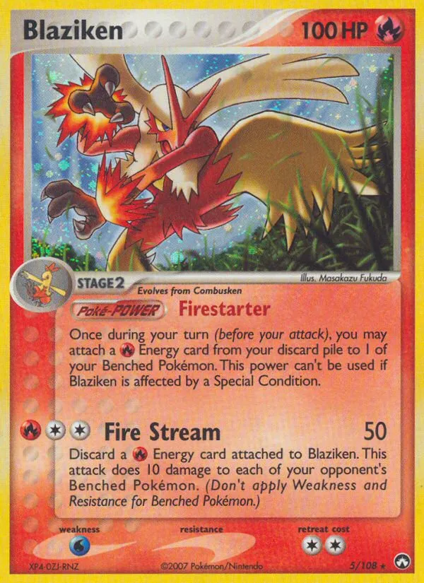 2007 Power Keepers Blaziken #005/108 Rare Holo card image
