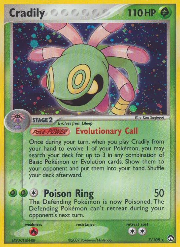 2007 Power Keepers Cradily #007/108 Rare Holo card image