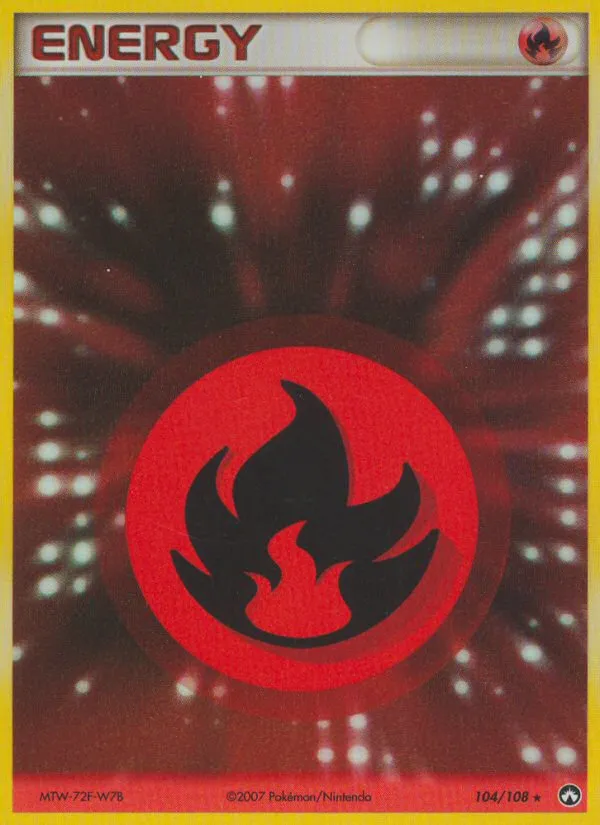 2007 Power Keepers Fire Energy #104/108 Rare Holo card image