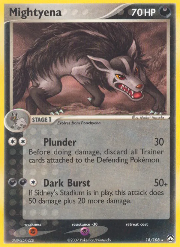 2007 Power Keepers Mightyena Rare #018/108 Rare card image
