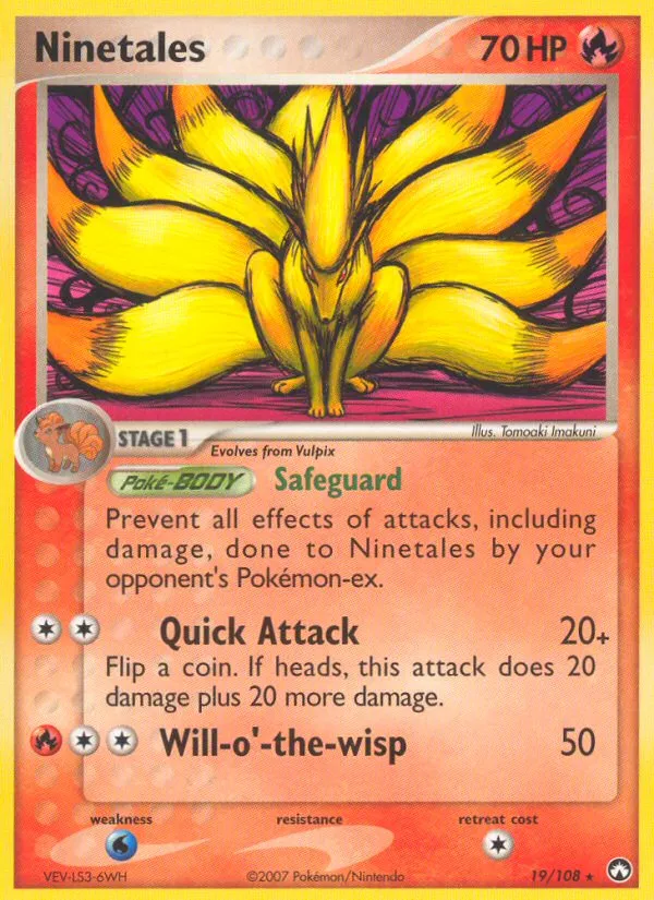 2007 Power Keepers Ninetales Rare #019/108 Rare card image