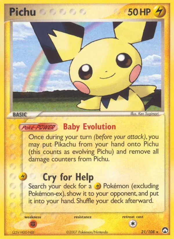 2007 Power Keepers Pichu Rare #021/108 Rare card image