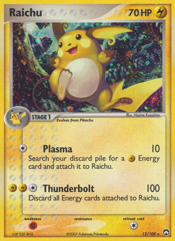 2007 Power Keepers Raichu #012/108 Rare Holo card image